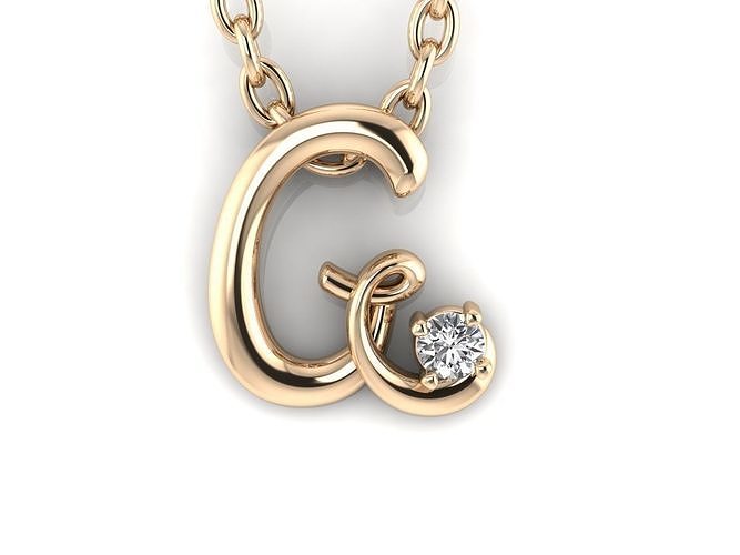 Pendant G gold ring with diamond in center 3D print model
