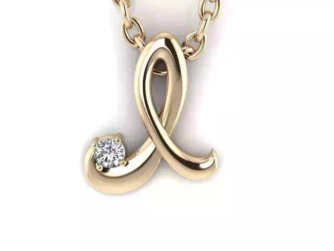 Pendant I letter diamond in gold 3D print model