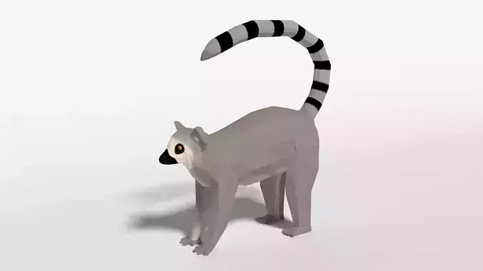 Low Poly Cartoon Ring Tailed Lemur Low-poly 3D model