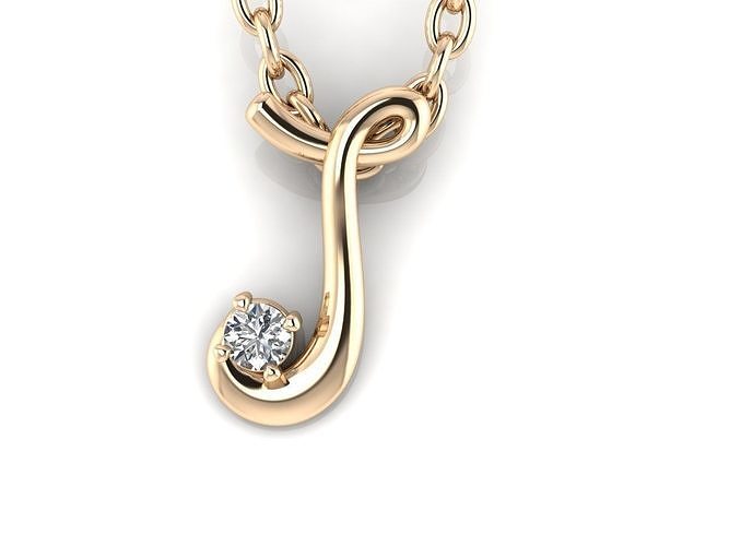 Pendant J diamond stud earring gold 3D print model