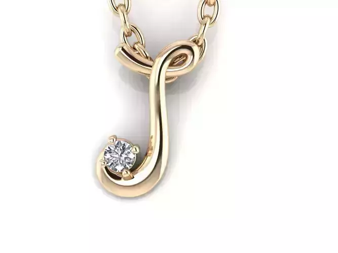 Pendant J diamond stud earring gold 3D print model