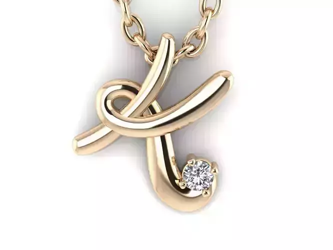 Pendant K letter gold with diamonds 3D print model