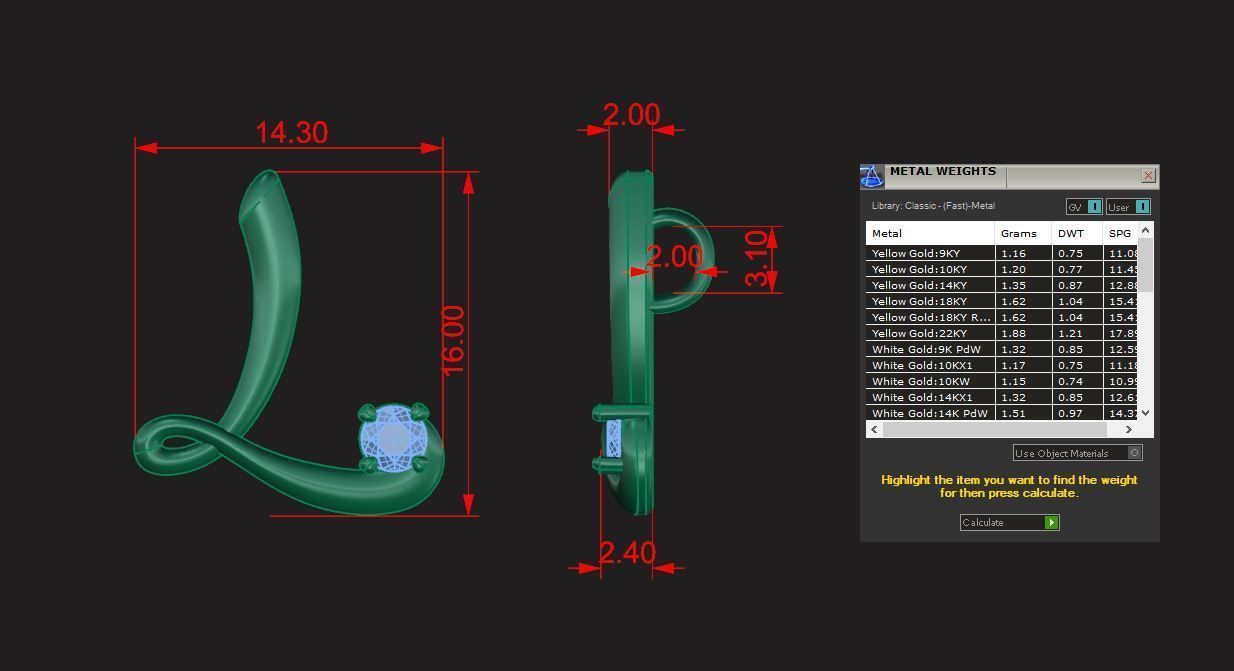 Pendant l gold letter with diamond 3D print model_6
