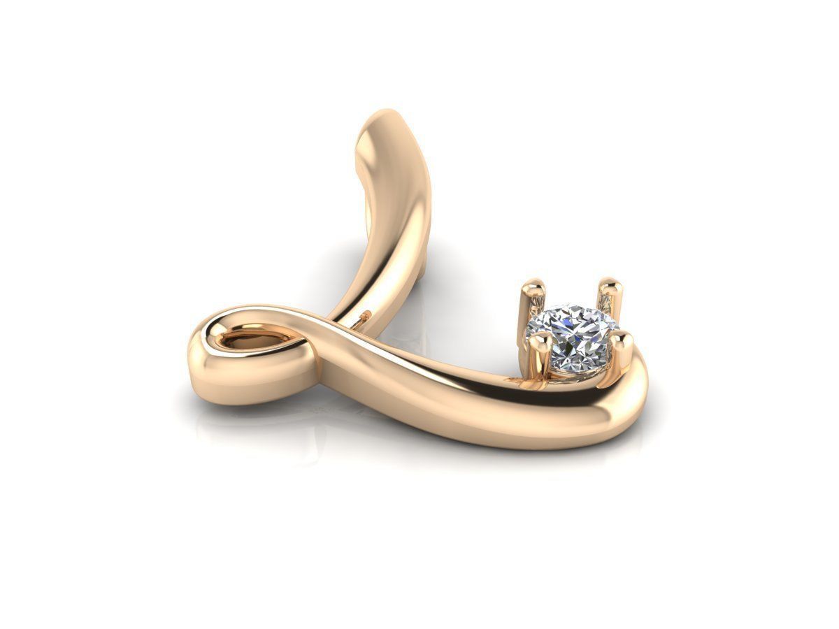 Pendant l gold letter with diamond 3D print model_4