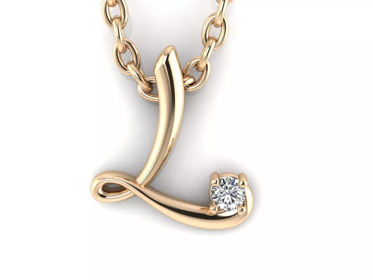 Pendant l gold letter with diamond 3D print model_0