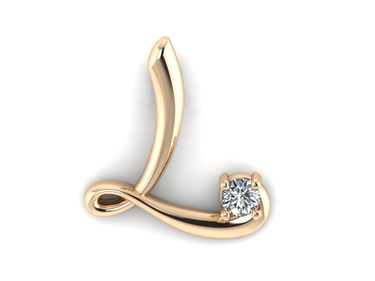 Pendant l gold letter with diamond 3D print model_1