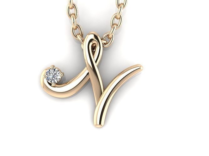 Pendant N letter v gold with diamond 3D print model