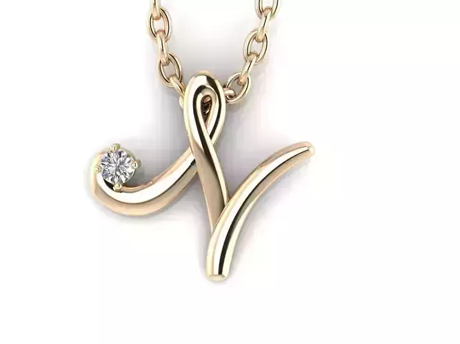Pendant N letter v gold with diamond 3D print model