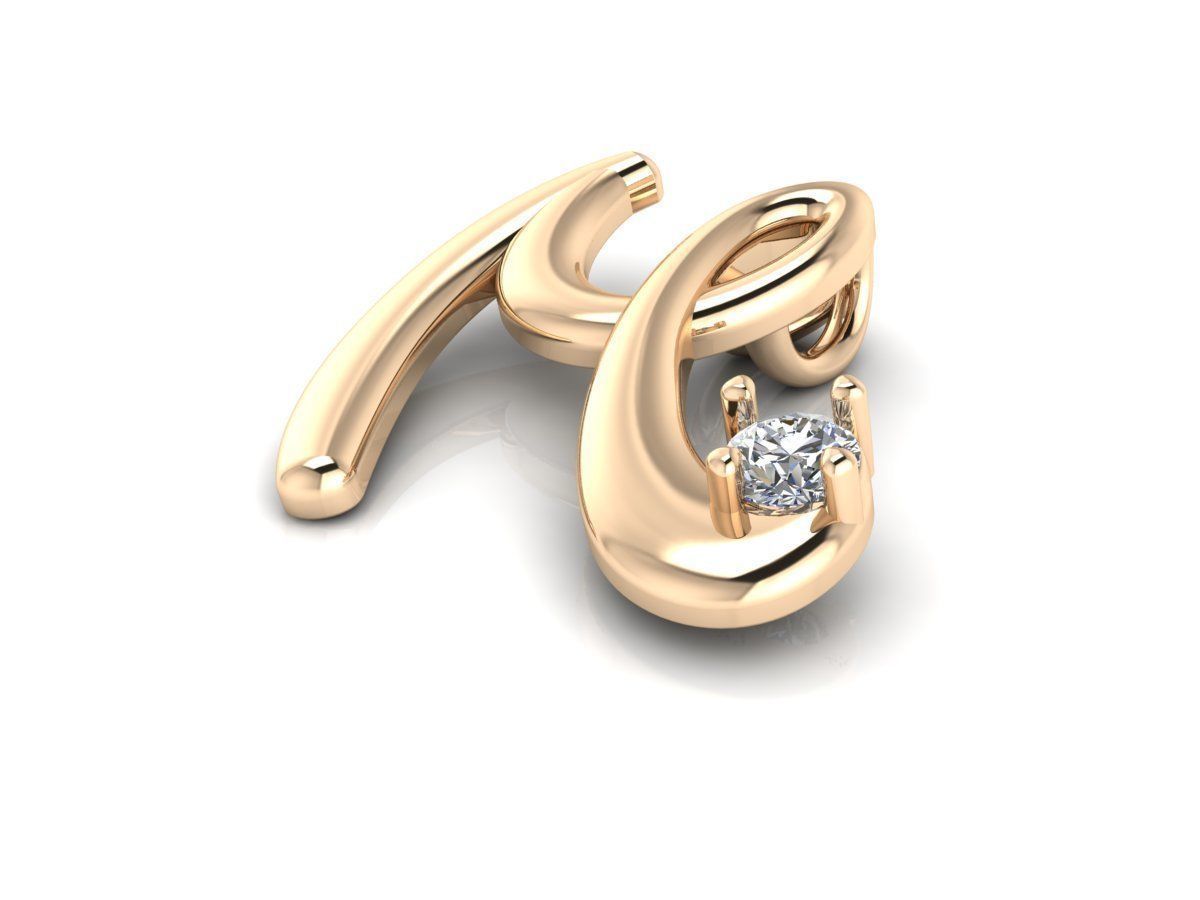 Pendant M gold with diamond in center 3D print model_2