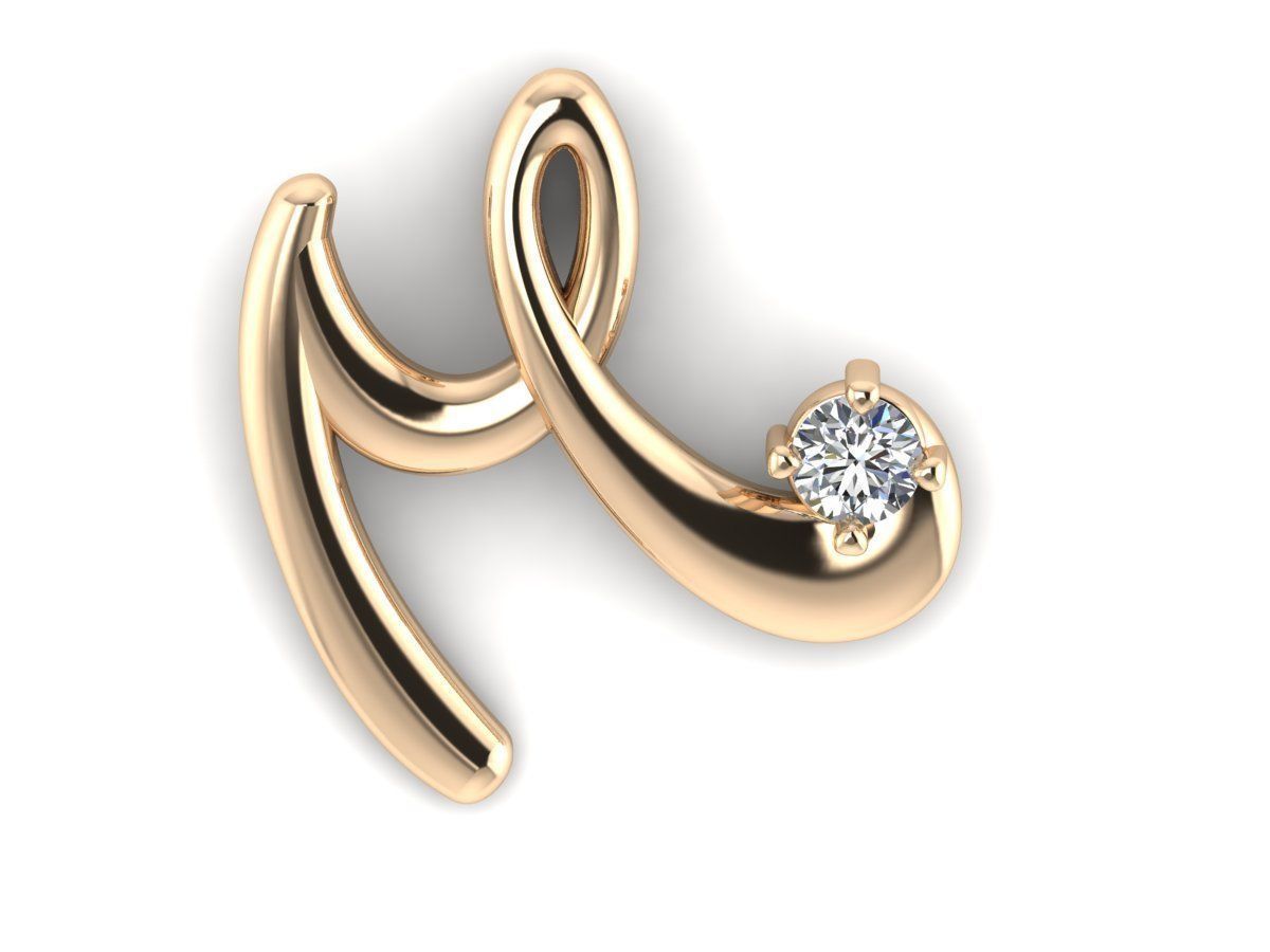 Pendant M gold with diamond in center 3D print model_1