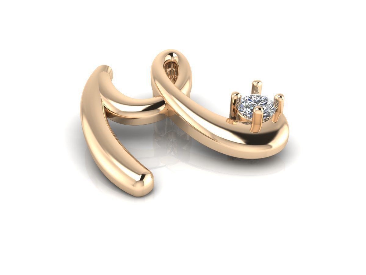 Pendant M gold with diamond in center 3D print model_4