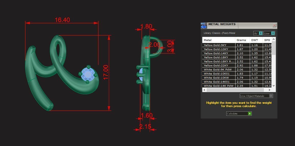 Pendant M gold with diamond in center 3D print model_6