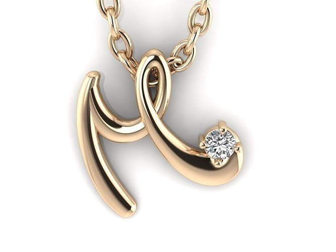 Pendant M gold with diamond in center 3D print model