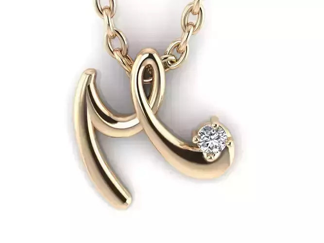 Pendant M gold with diamond in center 3D print model