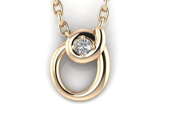 Pendant O gold ring with diamond in center 3D print model