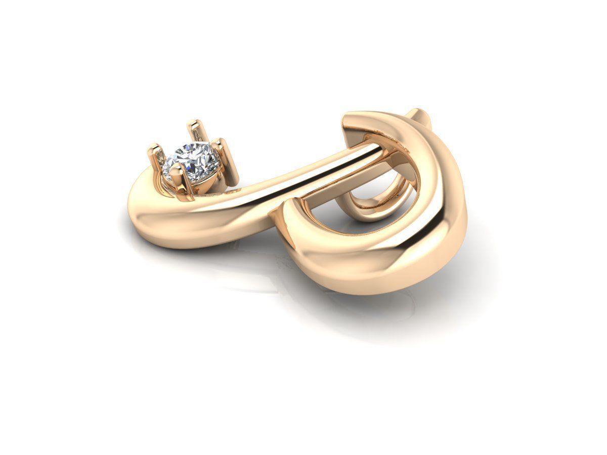 Pendant P letter gold with diamonds 3D print model_2