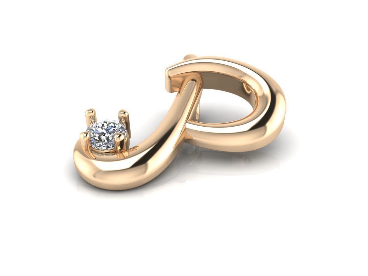 Pendant P letter gold with diamonds 3D print model_4