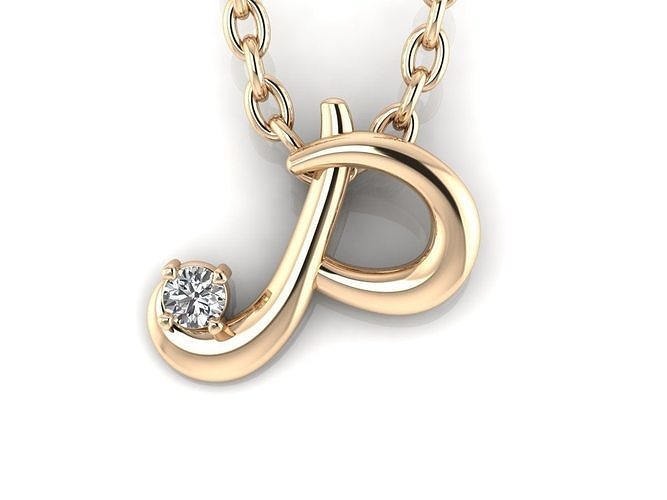 Pendant P letter gold with diamonds 3D print model
