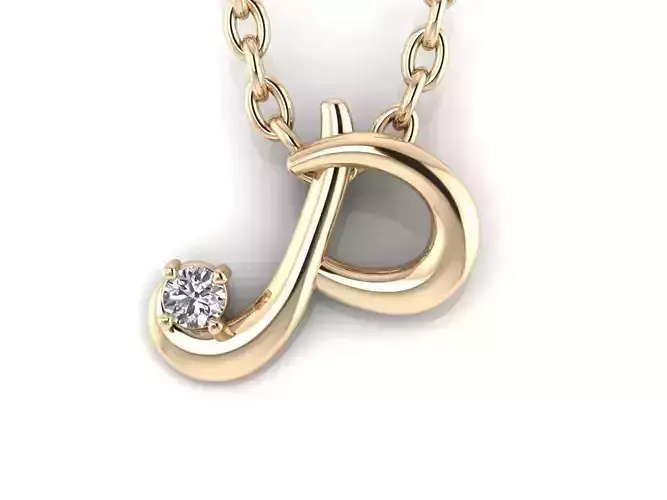 Pendant P letter gold with diamonds 3D print model