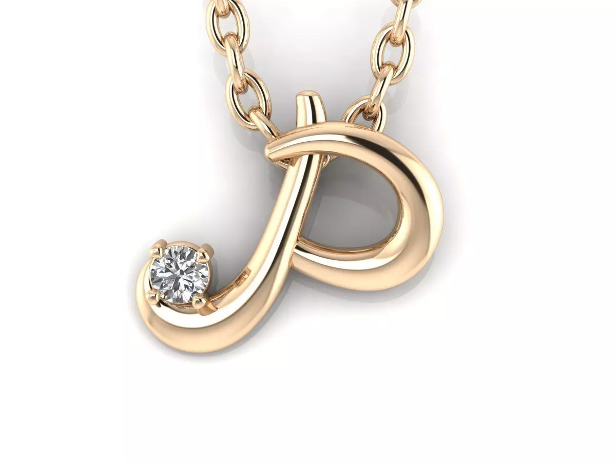 Pendant P letter gold with diamonds 3D print model_0