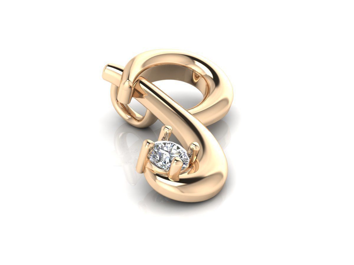 Pendant P letter gold with diamonds 3D print model_3