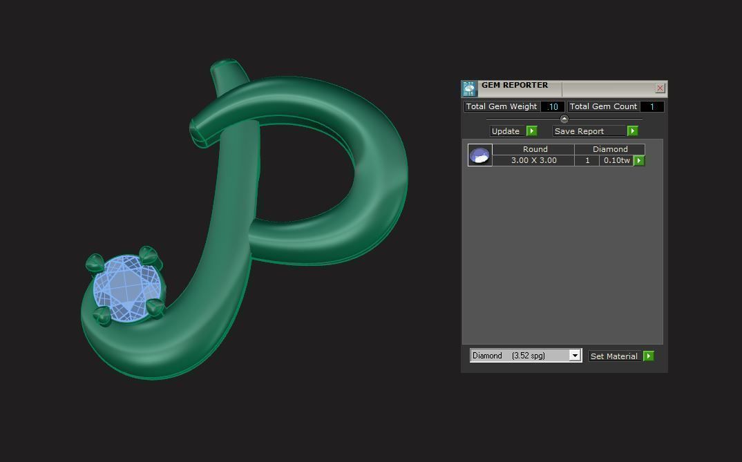 Pendant P letter gold with diamonds 3D print model_7