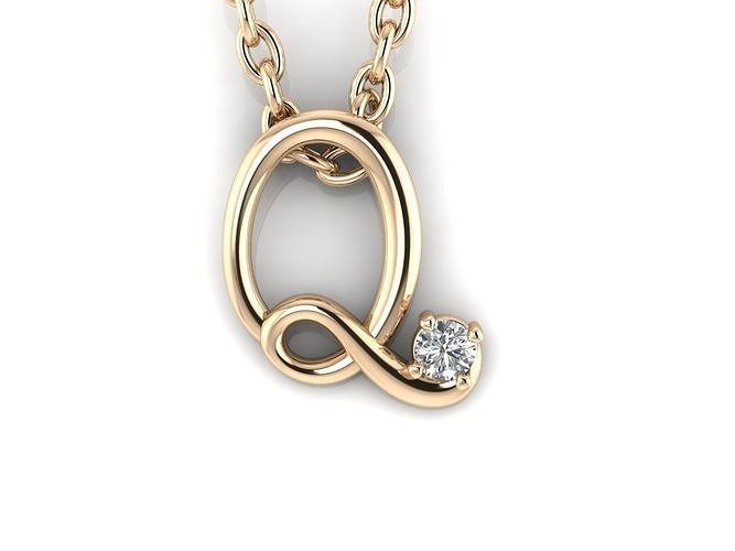 Pendant Q gold letter with diamond 3D print model