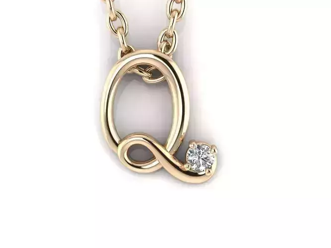 Pendant Q gold letter with diamond 3D print model