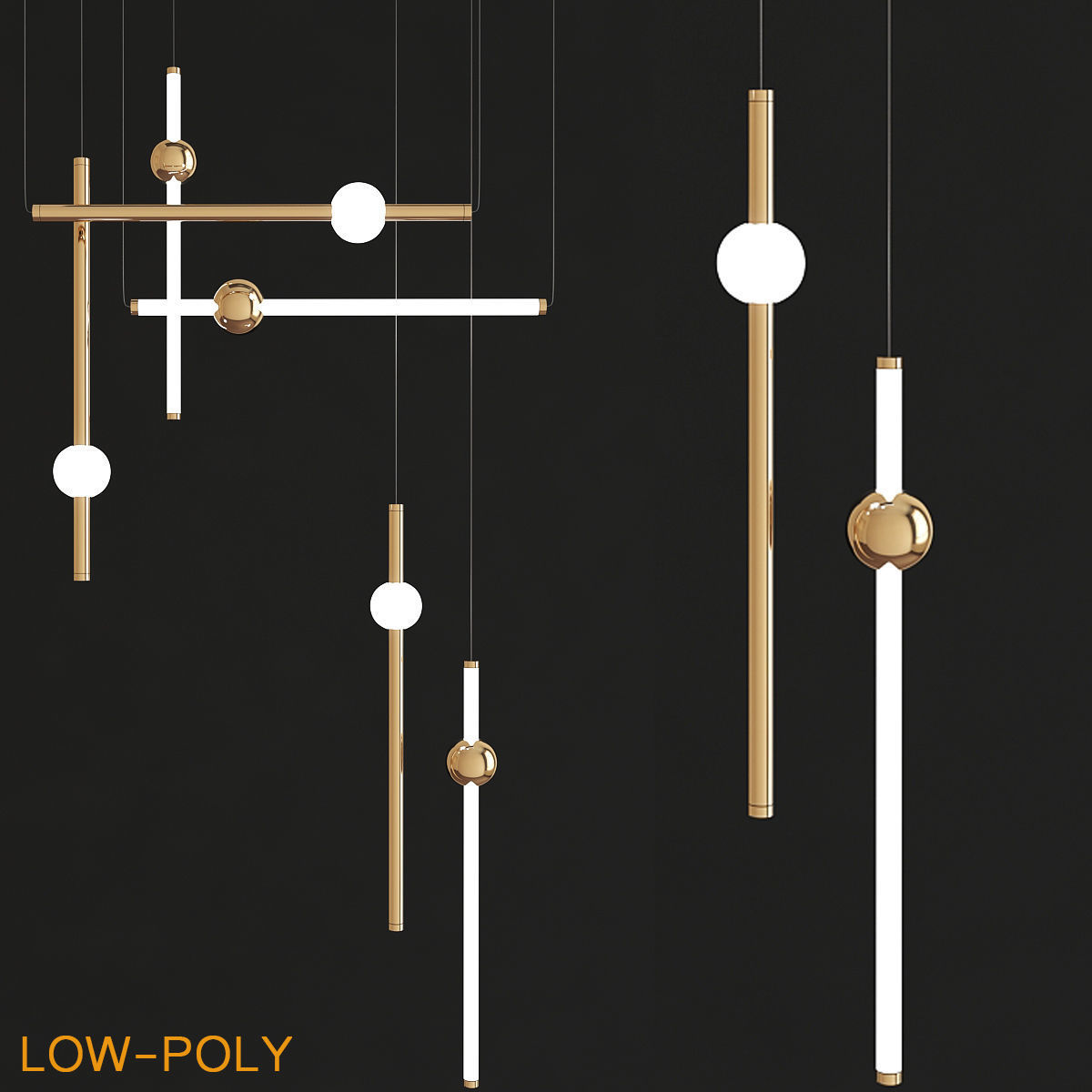 Chandelier collection 3d model pendant light with flower Low-poly 3D model_10