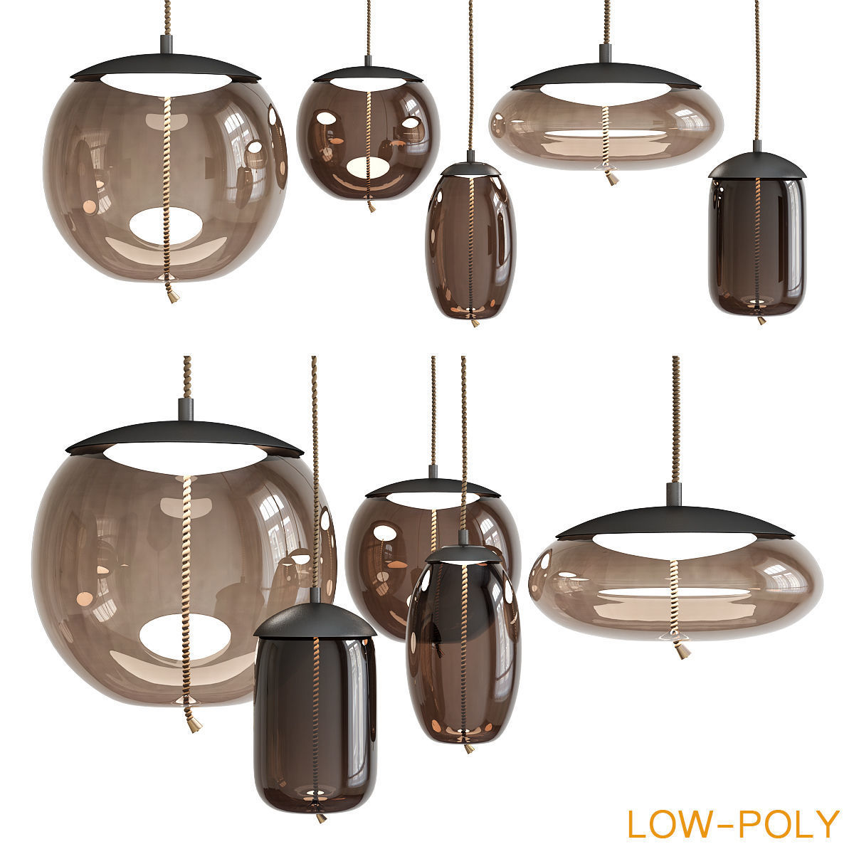 Chandelier collection 3d model pendant light with flower Low-poly 3D model_15