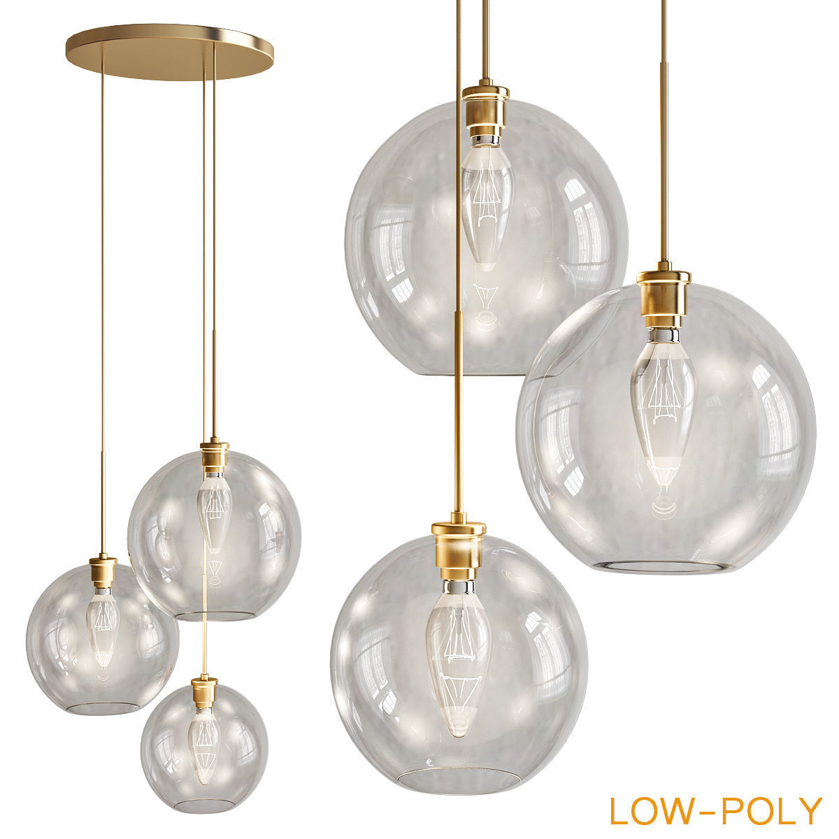 Chandelier collection 3d model pendant light with flower Low-poly 3D model_19