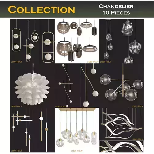 Chandelier collection 3d model pendant light with flower Low-poly 3D model