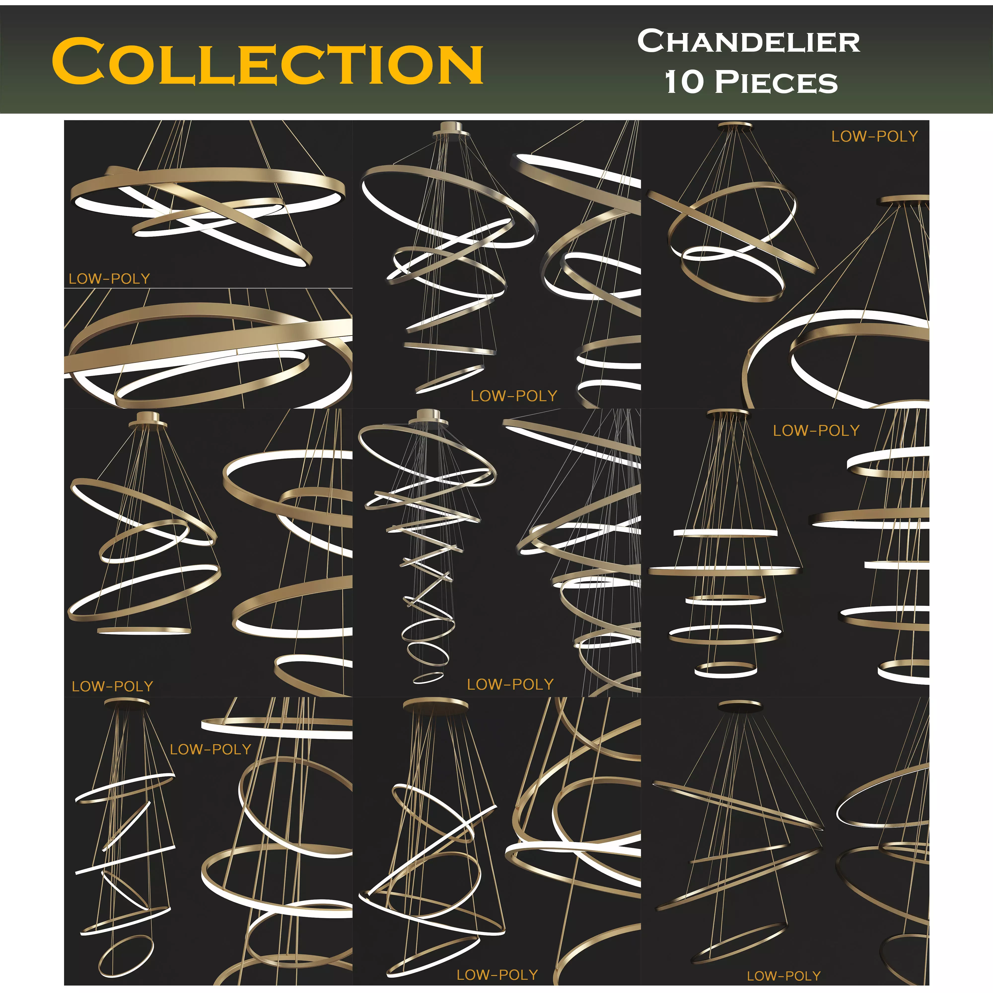 Chandelier collection low poly 3d models Low-poly 3D model_0