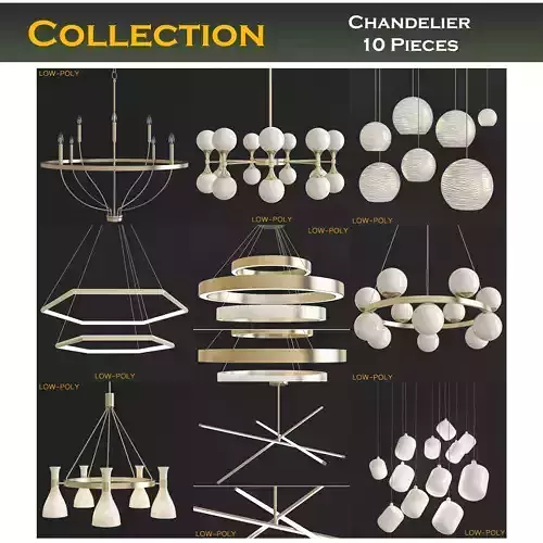 chandelier collection low poly 3d model ceiling light with fo... Low-poly 3D model