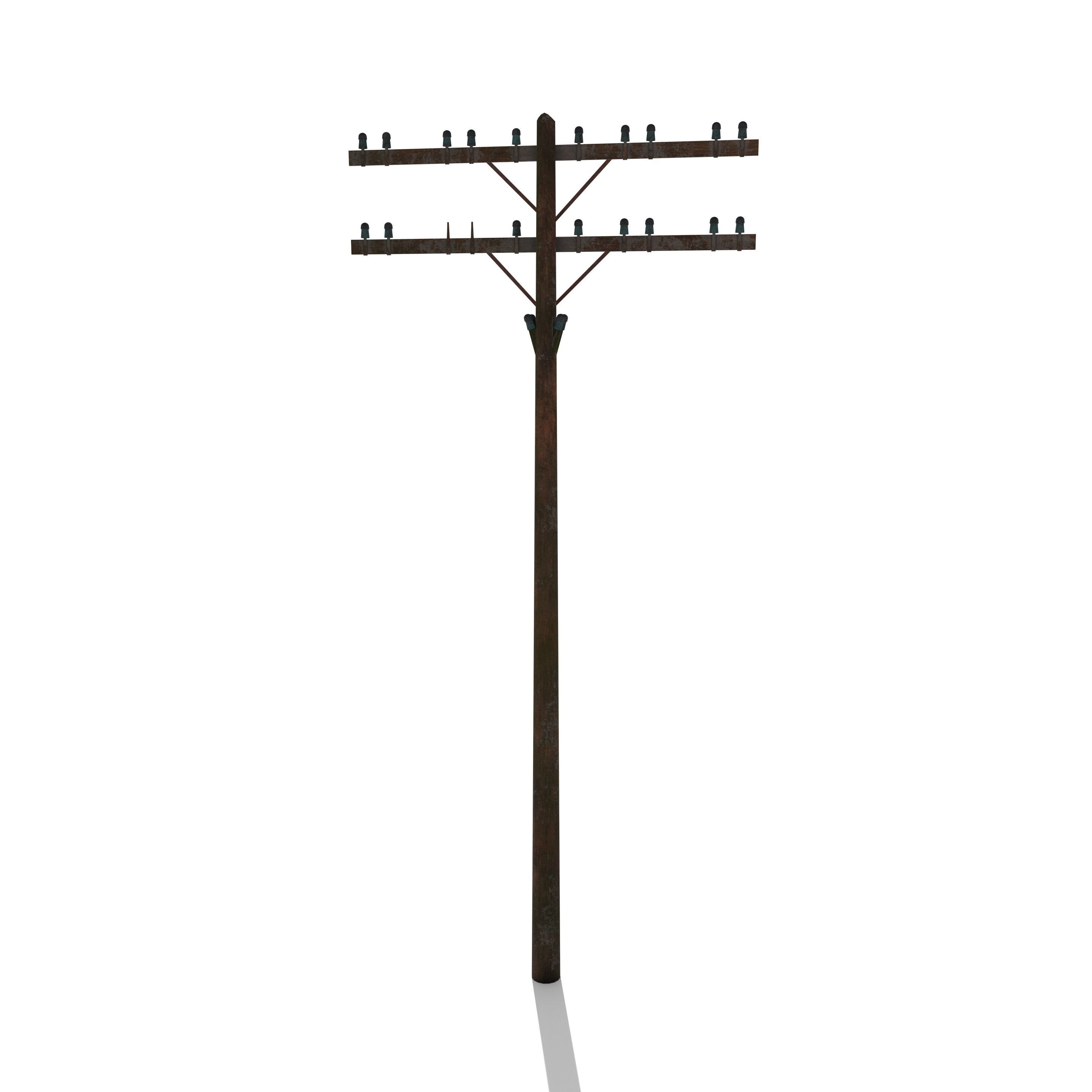 Electricity Pole 9 Weathered Low-poly 3D model_1