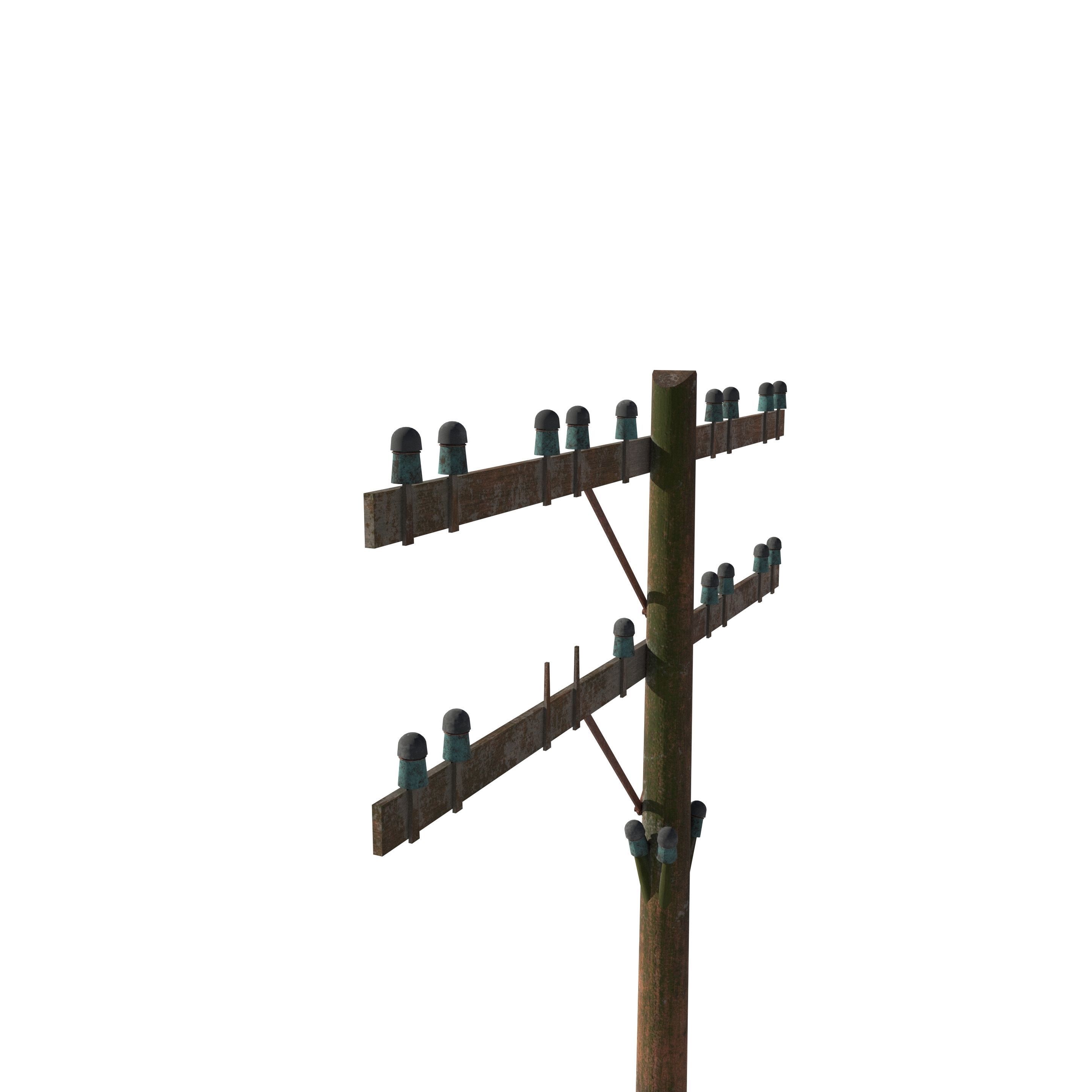 Electricity Pole 9 Weathered Low-poly 3D model_4
