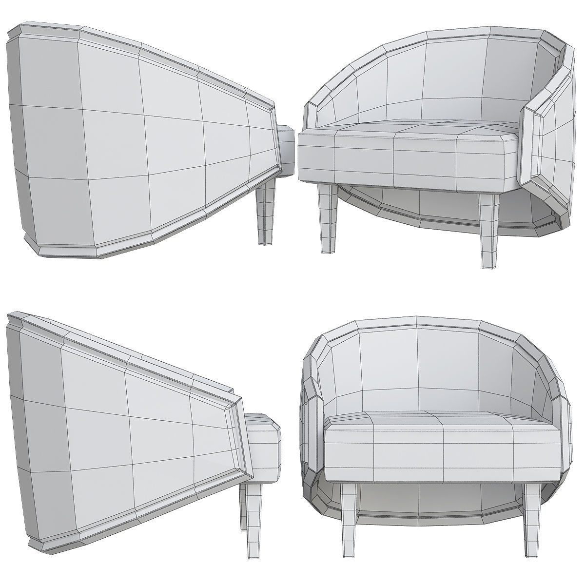 Armchair collection low poly 3d model - chair with wooden legs Low-poly 3D model_10