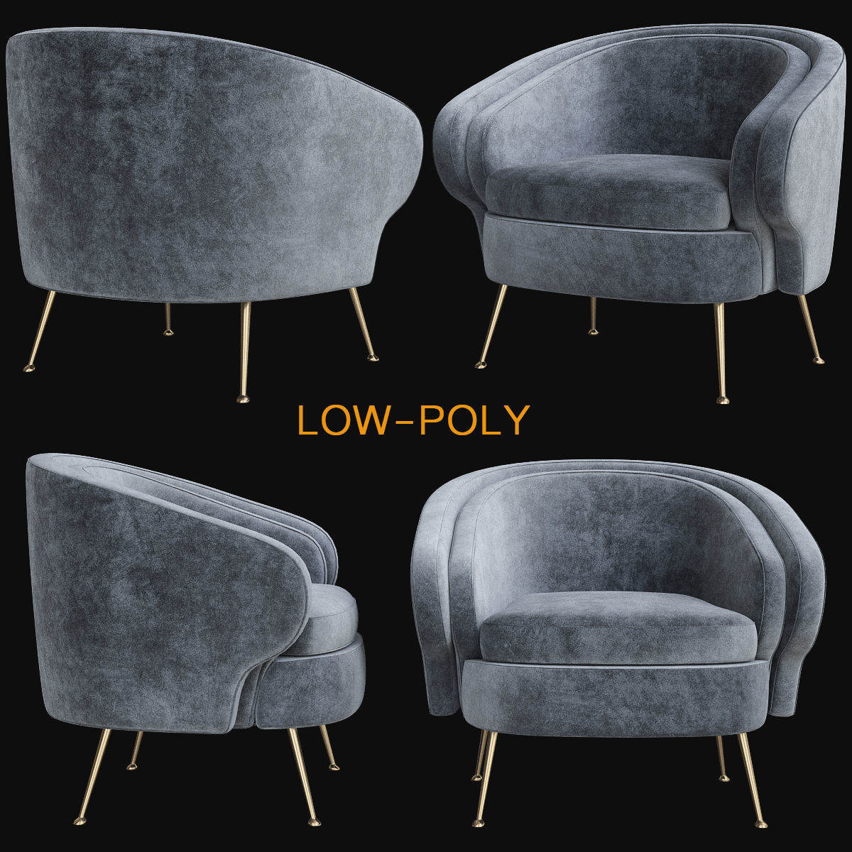 Armchair collection low poly 3d model - chair with wooden legs Low-poly 3D model_7
