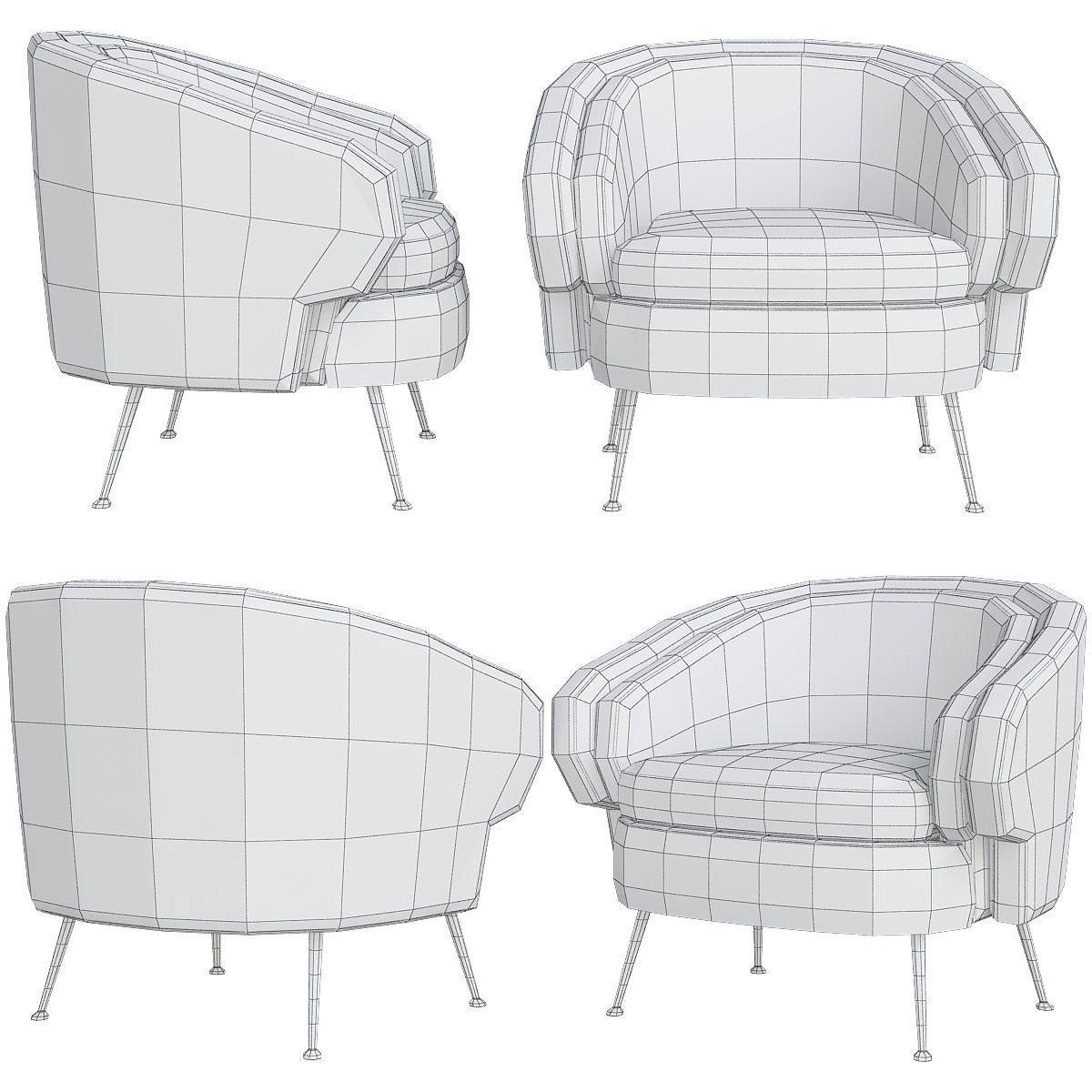 Armchair collection low poly 3d model - chair with wooden legs Low-poly 3D model_6