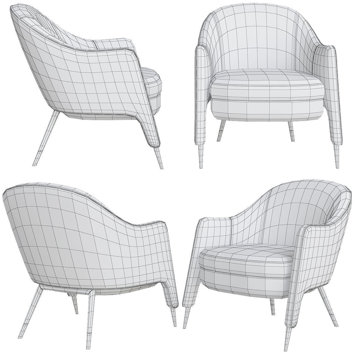 Armchair collection low poly 3d model - chair with wooden legs Low-poly 3D model_8