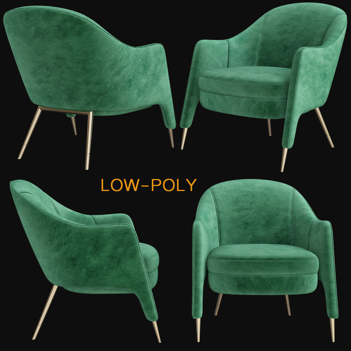 Armchair collection low poly 3d model - chair with wooden legs Low-poly 3D model_9