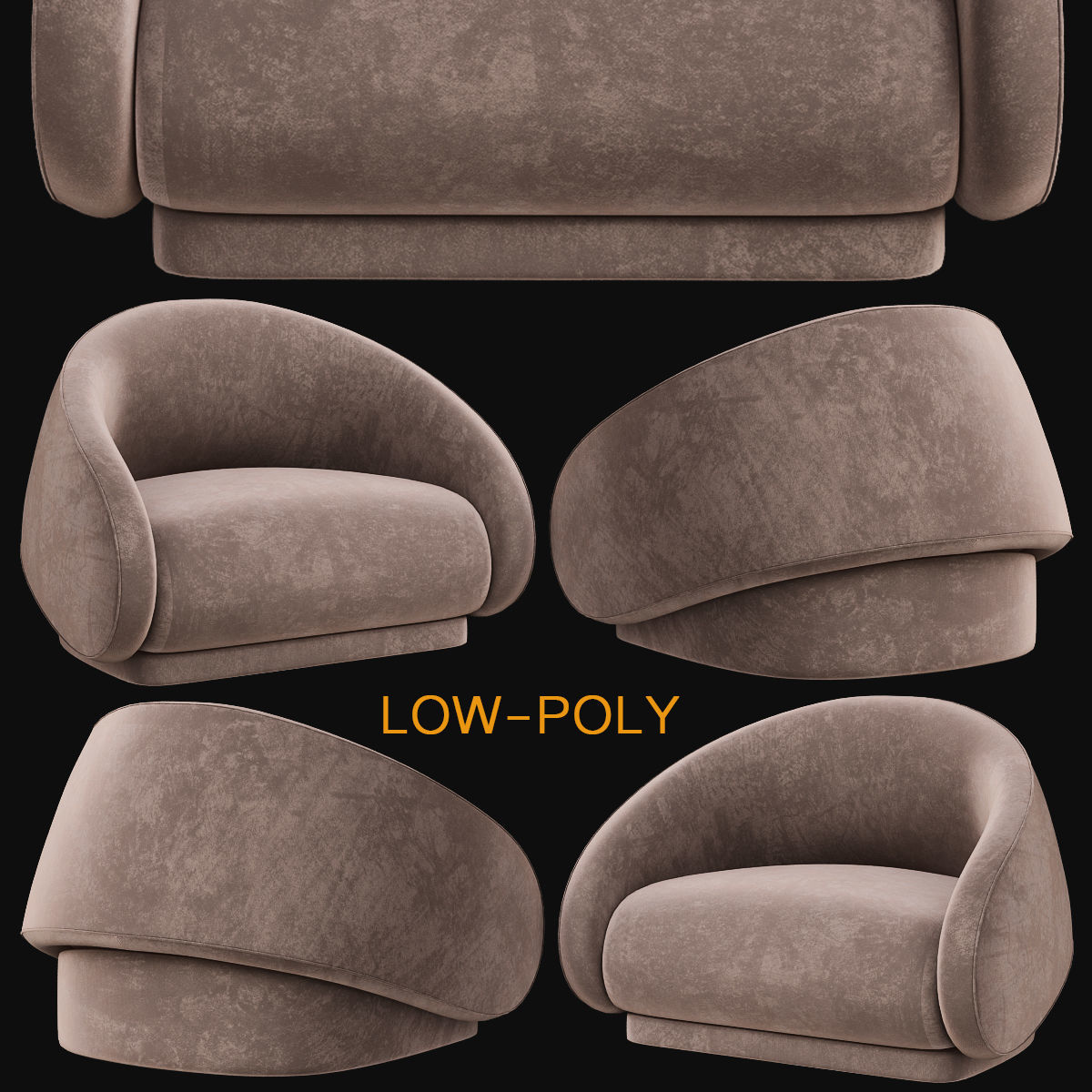 Armchair collection low poly 3d model - chair with wooden legs Low-poly 3D model_20