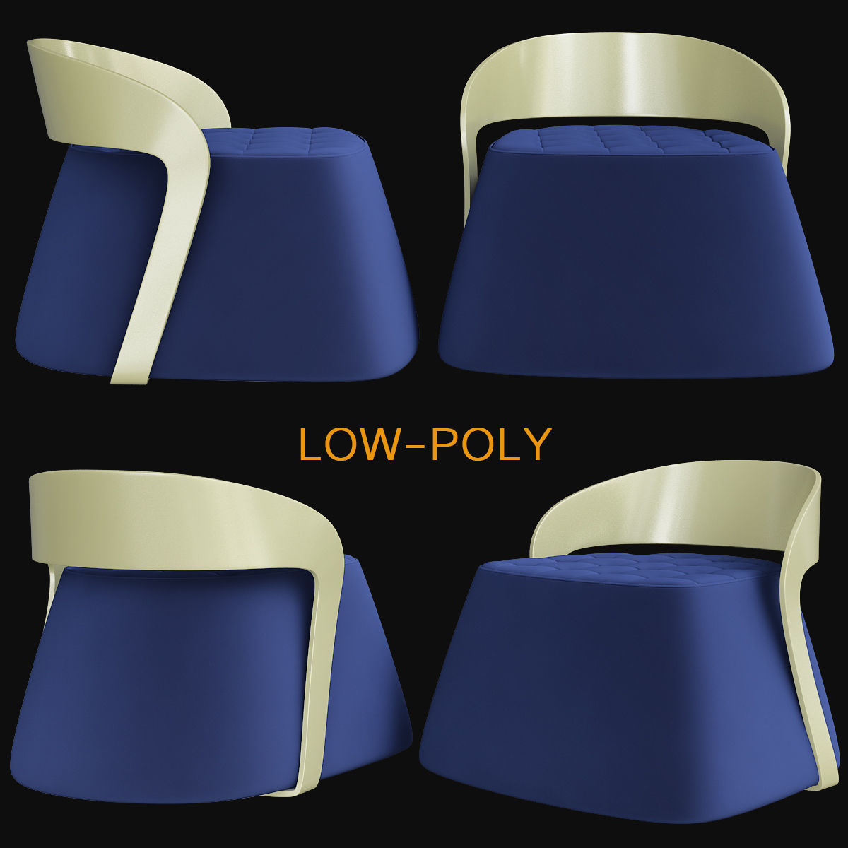 Armchair collection low poly 3d model - chair with wooden legs Low-poly 3D model_17