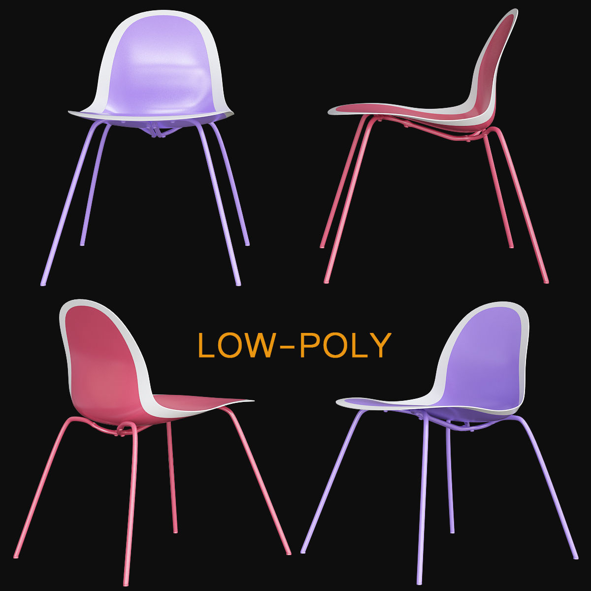 Chair collection low poly 3d model - dining Low-poly 3D model_19