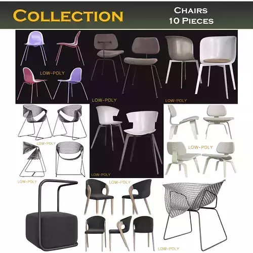 Chair collection low poly 3d model - dining