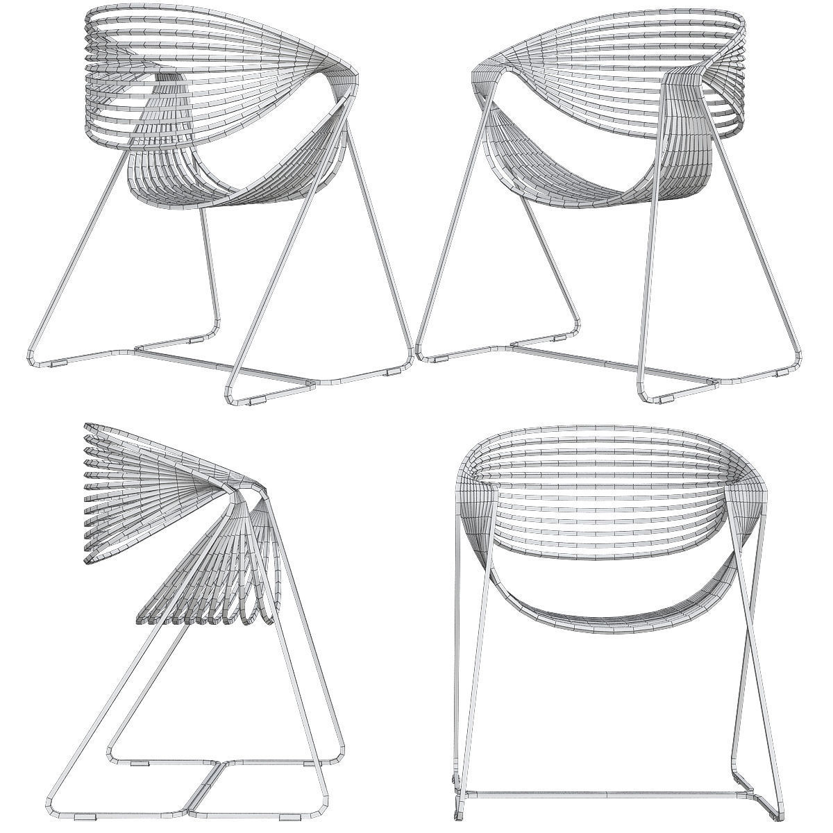 Chair collection low poly 3d model - dining Low-poly 3D model_16