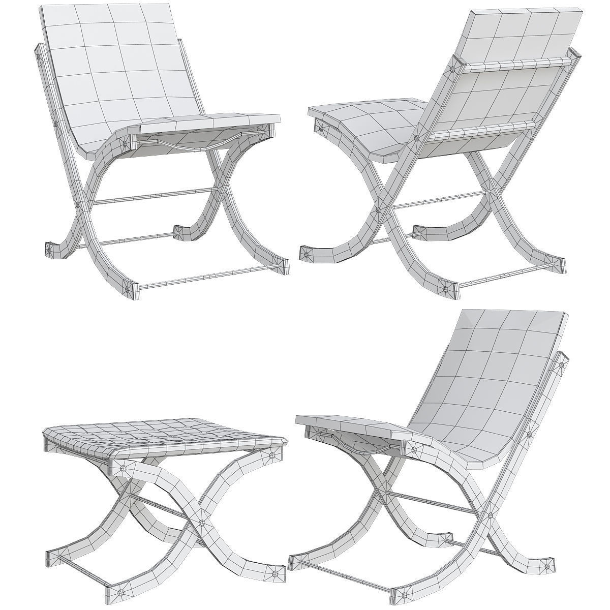 Chair collection low poly 3d model - dining Low-poly 3D model_2