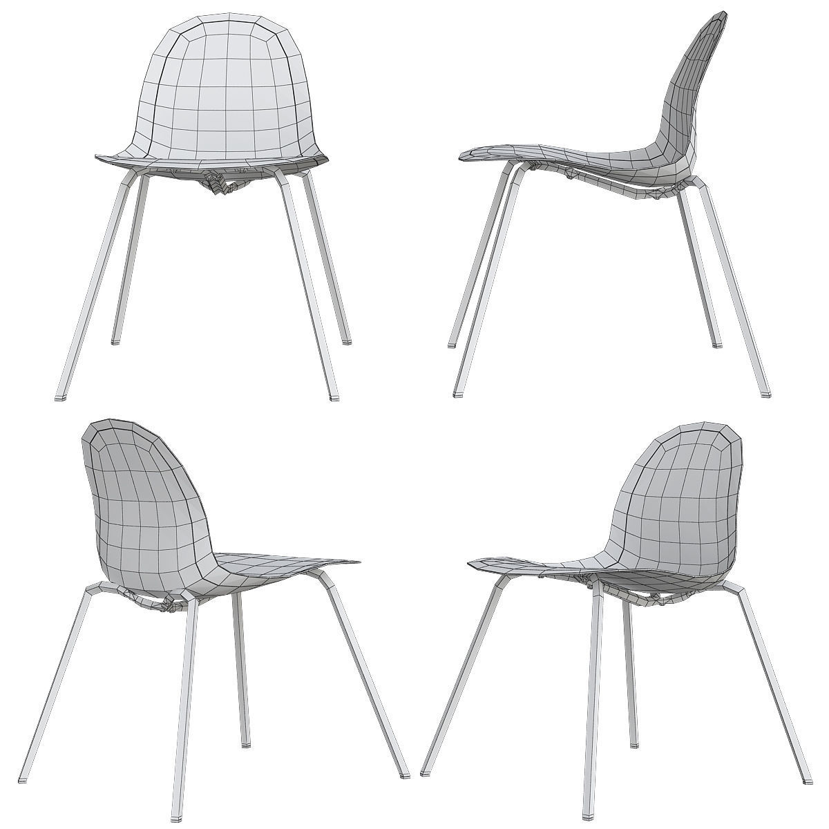 Chair collection low poly 3d model - dining Low-poly 3D model_18