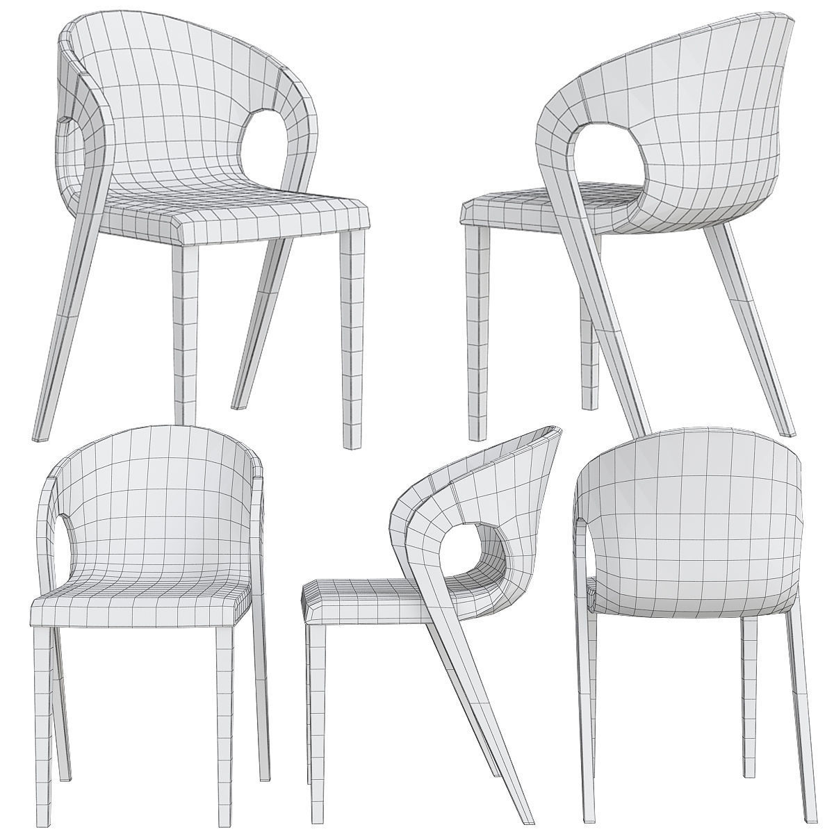 Chair collection low poly 3d model - dining Low-poly 3D model_4