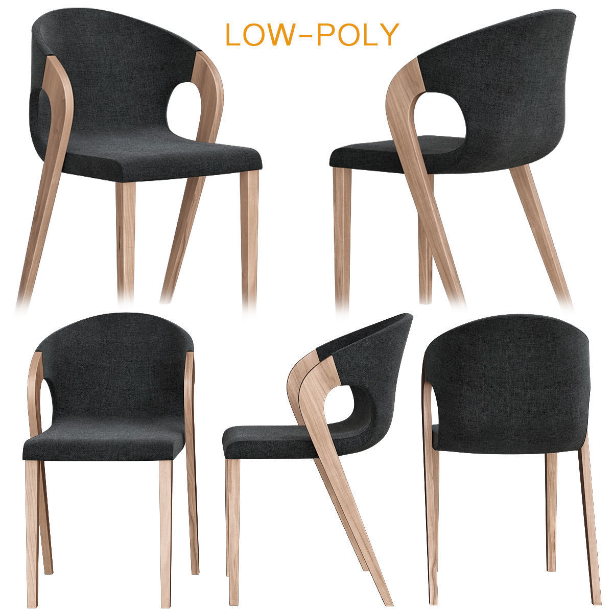Chair collection low poly 3d model - dining Low-poly 3D model_3